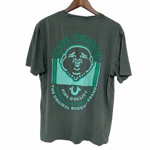 True Religion Buddha Face Men's Graphic Logo T-Shirt Sz XL Olive‎ Green